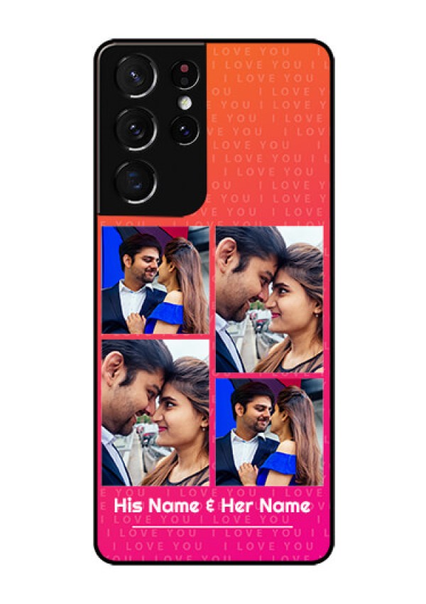 Galaxy S21 Ultra Custom Glass Phone Case  - I Love You Pink Design