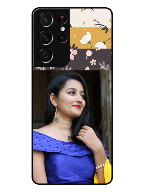 Custom Galaxy S21 Ultra Custom Glass Phone Case  - Stylish Floral Design