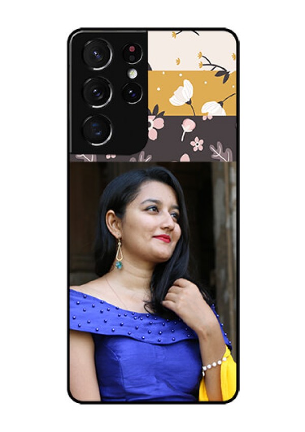 Galaxy S21 Ultra Custom Glass Phone Case  - Stylish Floral Design
