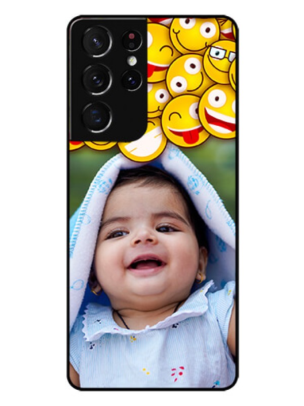 Custom Galaxy S21 Ultra Custom Glass Mobile Case  - with Smiley Emoji Design