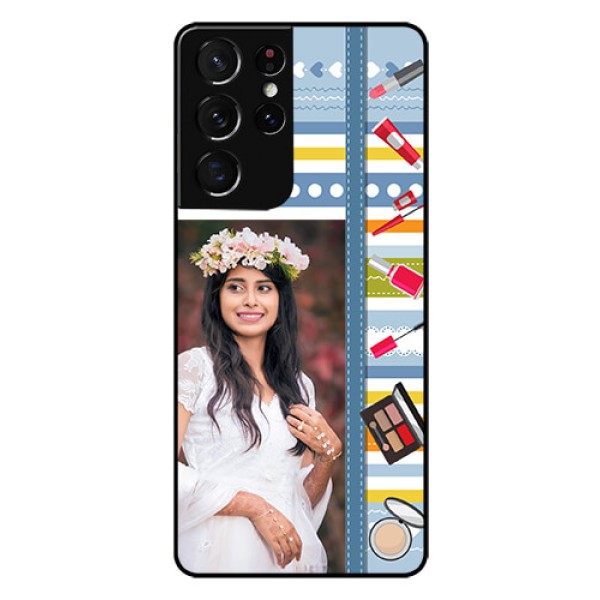 Galaxy S21 Ultra Personalized Glass Phone Case  - Makeup Icons Design