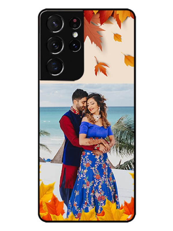 Custom Galaxy S21 Ultra Photo Printing on Glass Case  - Autumn Maple Leaves Design