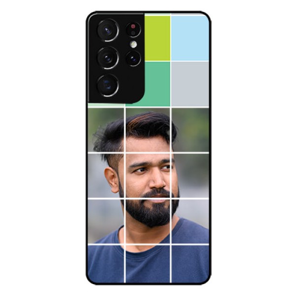 Galaxy S21 Ultra Photo Printing on Glass Case  - with white box pattern 