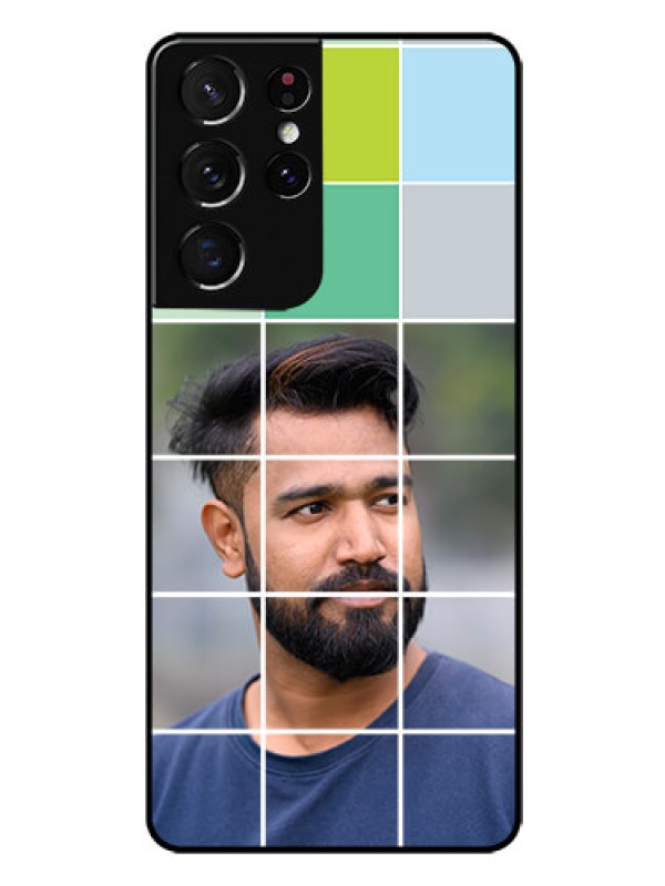 Custom Galaxy S21 Ultra Photo Printing on Glass Case  - with white box pattern 