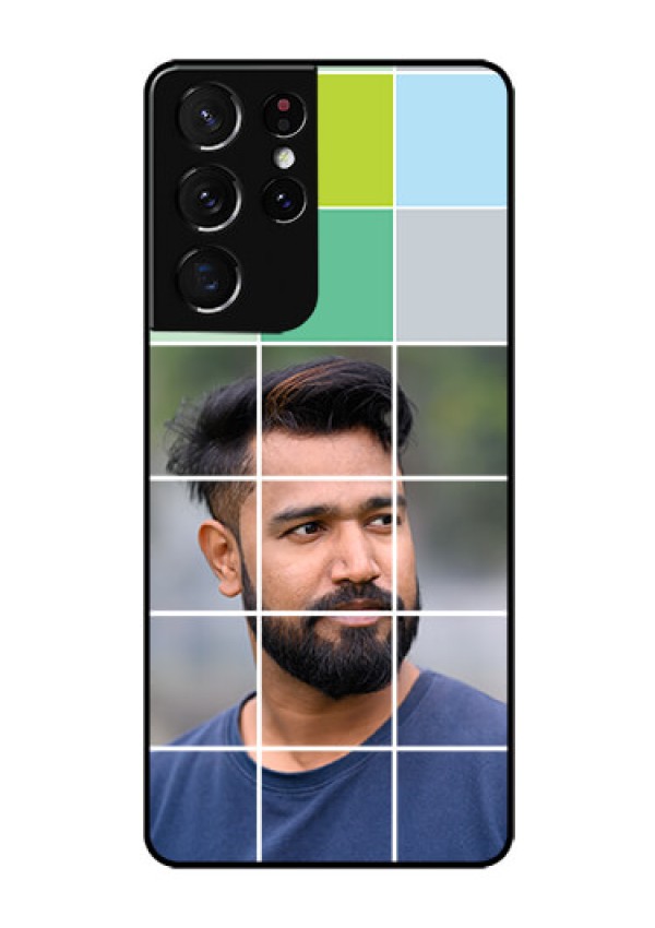 Galaxy S21 Ultra Photo Printing on Glass Case  - with white box pattern 