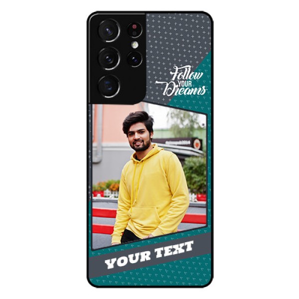 Galaxy S21 Ultra Personalized Glass Phone Case - Background Pattern Design with Quote Galaxy S21 Ultra Personalized Glass Phone Case - Background Pattern Design with Quote
