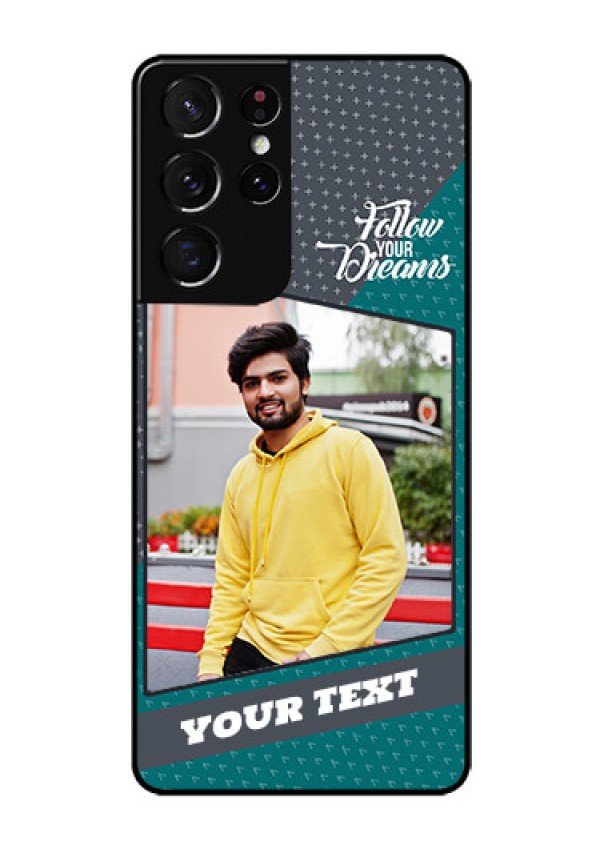 Galaxy S21 Ultra Personalized Glass Phone Case  - Background Pattern Design with Quote