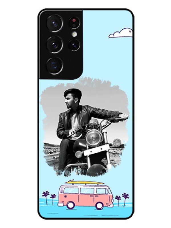 Custom Galaxy S21 Ultra Photo Printing on Glass Case  - Travel & Adventure Design