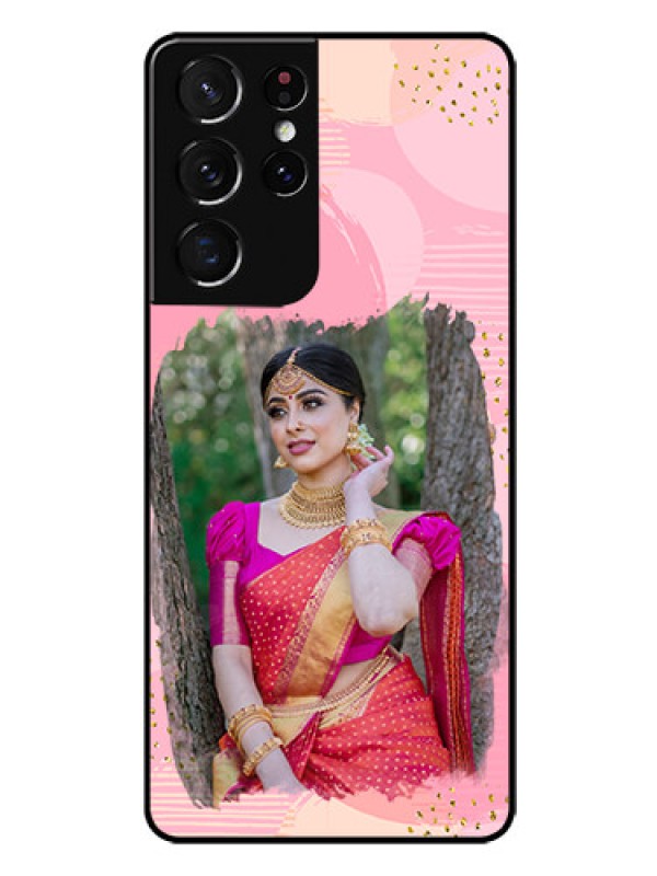 Custom Galaxy S21 Ultra Personalized Glass Phone Case  - Gold Glitter Splash Design