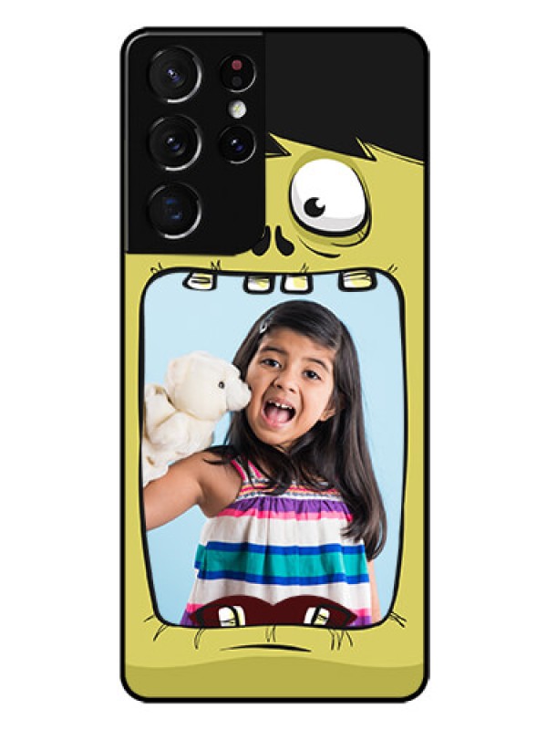 Custom Galaxy S21 Ultra Personalized Glass Phone Case  - Cartoon monster back case Design