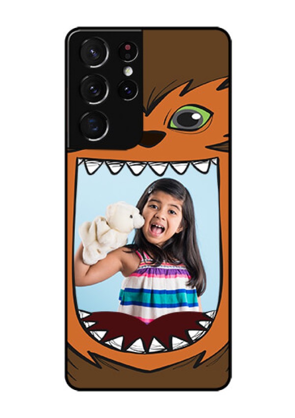 Galaxy S21 Ultra Photo Printing on Glass Case  - Owl Monster Back Case Design
