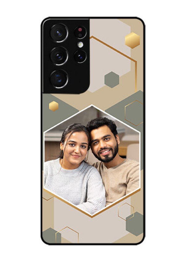 Galaxy S21 Ultra Photo Printing on Glass Case - Stylish Hexagon Pattern Design