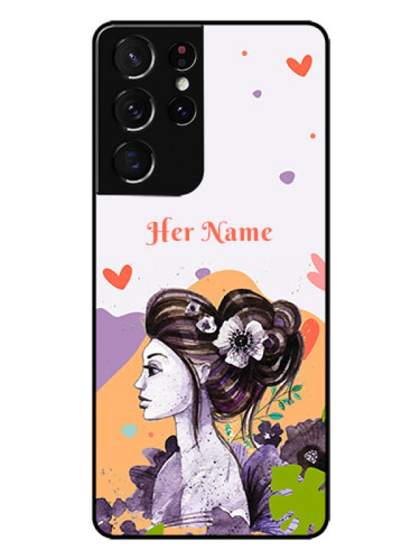 Custom Galaxy S21 Ultra Personalized Glass Phone Case - Woman And Nature Design
