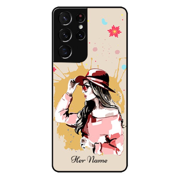 Galaxy S21 Ultra Photo Printing on Glass Case - Women with pink hat Design Galaxy S21 Ultra Photo Printing on Glass Case - Women with pink hat Design