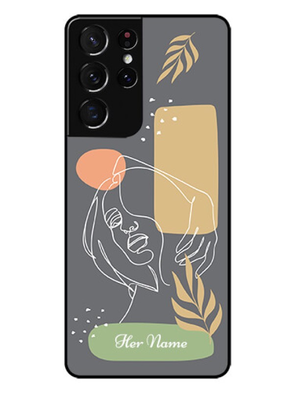 Custom Galaxy S21 Ultra Custom Glass Phone Case - Gazing Woman line art Design