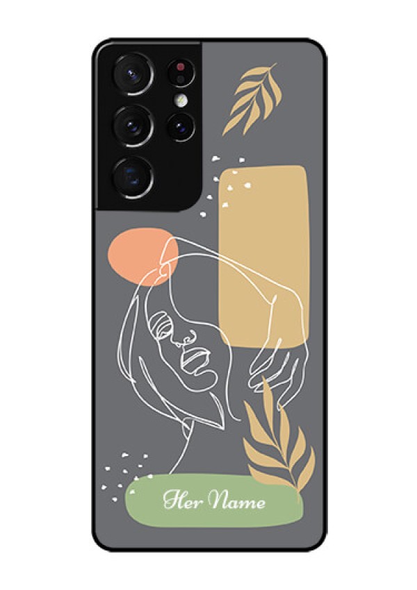 Galaxy S21 Ultra Custom Glass Phone Case - Gazing Woman line art Design