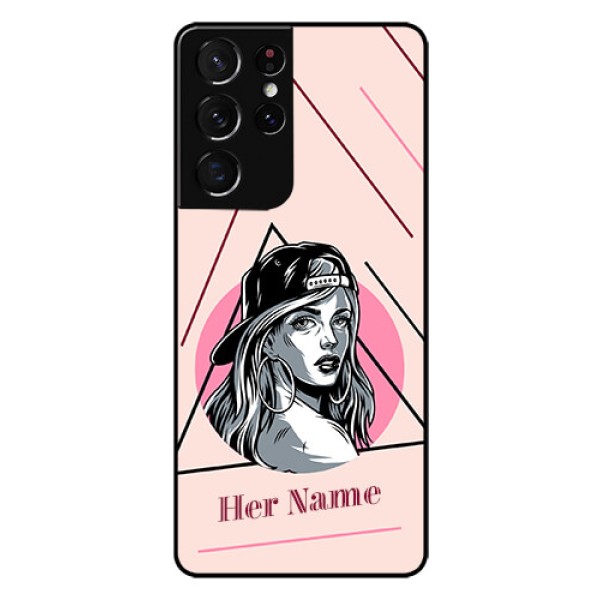 Galaxy S21 Ultra Personalized Glass Phone Case - Rockstar Girl Design Galaxy S21 Ultra Personalized Glass Phone Case - Rockstar Girl Design