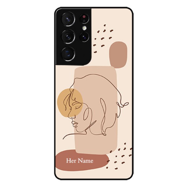 Galaxy S21 Ultra Photo Printing on Glass Case - Calm Woman line art Design Galaxy S21 Ultra Photo Printing on Glass Case - Calm Woman line art Design