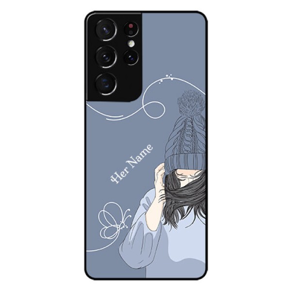Galaxy S21 Ultra Custom Glass Mobile Case - Girl in winter outfit Design Galaxy S21 Ultra Custom Glass Mobile Case - Girl in winter outfit Design