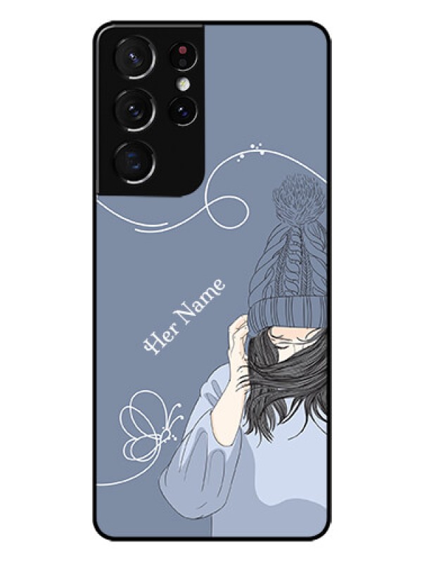 Custom Galaxy S21 Ultra Custom Glass Mobile Case - Girl in winter outfit Design