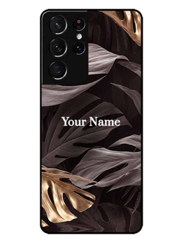 Custom Galaxy S21 Ultra Personalised Glass Phone Case - Wild Leaves digital paint Design