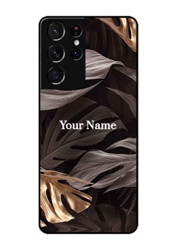 Galaxy S21 Ultra Personalised Glass Phone Case - Wild Leaves digital paint Design