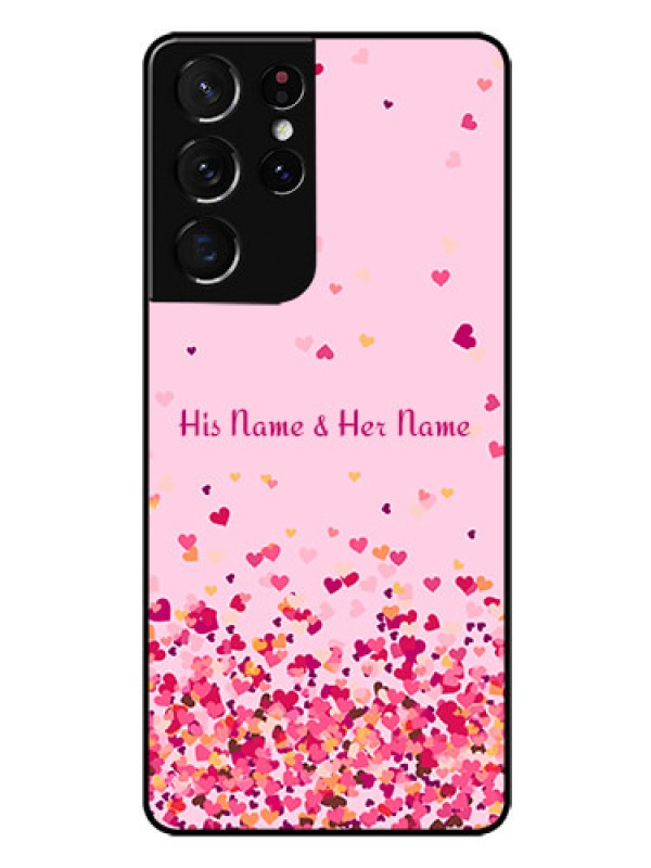 Custom Galaxy S21 Ultra Photo Printing on Glass Case - Floating Hearts Design