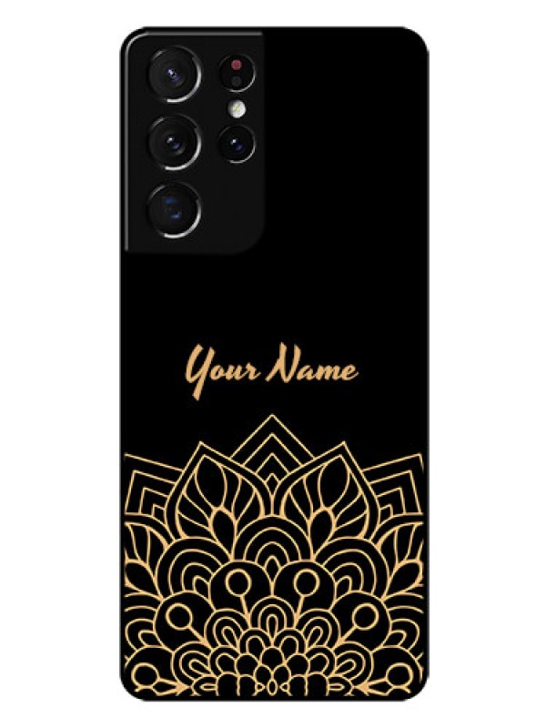 Custom Galaxy S21 Ultra Custom Glass Phone Case - Golden mandala Design