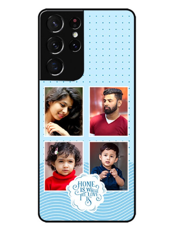 Custom Galaxy S21 Ultra Custom Glass Phone Case - Cute love quote with 4 pic upload Design