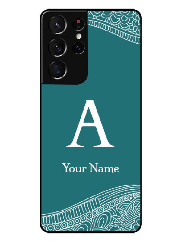 Custom Galaxy S21 Ultra Personalized Glass Phone Case - line art pattern with custom name Design