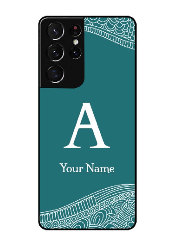 Galaxy S21 Ultra Personalized Glass Phone Case - line art pattern with custom name Design