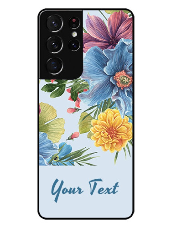 Custom Galaxy S21 Ultra Custom Glass Mobile Case - Stunning Watercolored Flowers Painting Design