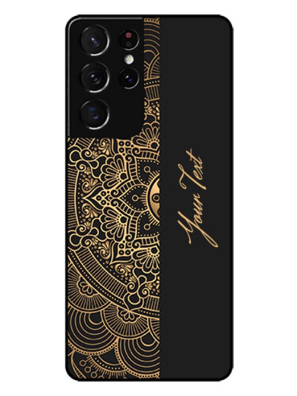 Custom Galaxy S21 Ultra Photo Printing on Glass Case - Mandala art with custom text Design