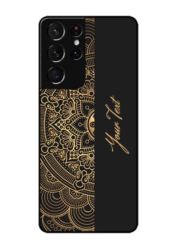 Galaxy S21 Ultra Photo Printing on Glass Case - Mandala art with custom text Design