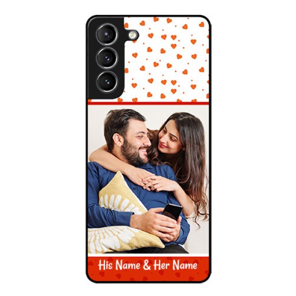 Galaxy S21 Custom Glass Phone Case  - Orange Love Symbol Design