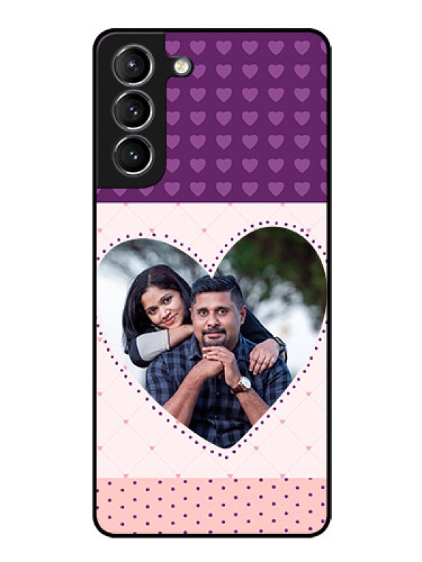 Custom Galaxy S21 Custom Glass Phone Case  - Violet Love Dots Design