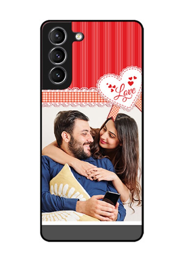 Galaxy S21 Custom Glass Mobile Case  - Red Love Pattern Design