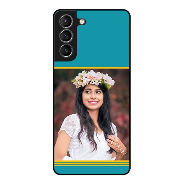 Galaxy S21 Custom Glass Phone Case  - Yellow & Blue Design 