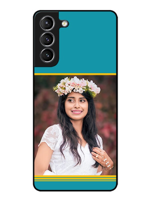 Custom Galaxy S21 Custom Glass Phone Case  - Yellow & Blue Design 