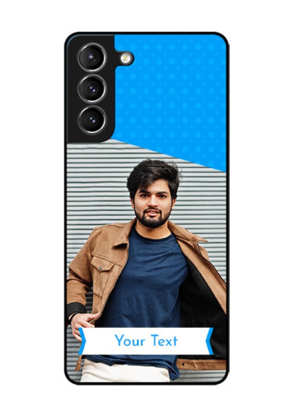 Galaxy S21 Photo Printing on Glass Case  - Simple Blue Color Design