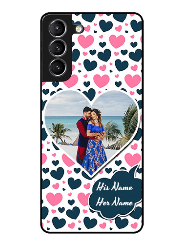 Custom Galaxy S21 Custom Glass Phone Case  - Pink & Blue Heart Design