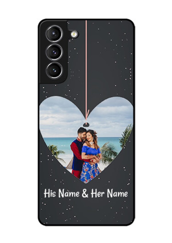 Galaxy S21 Custom Glass Phone Case  - Hanging Heart Design