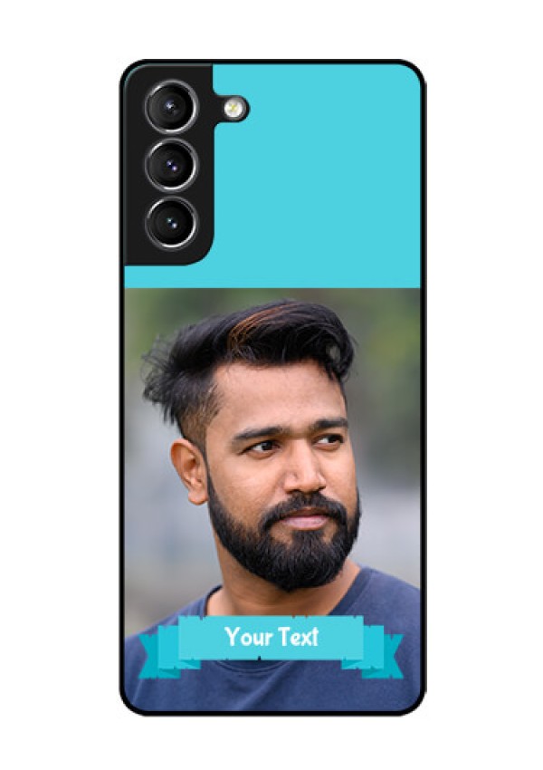 Galaxy S21 Personalized Glass Phone Case  - Simple Blue Color Design
