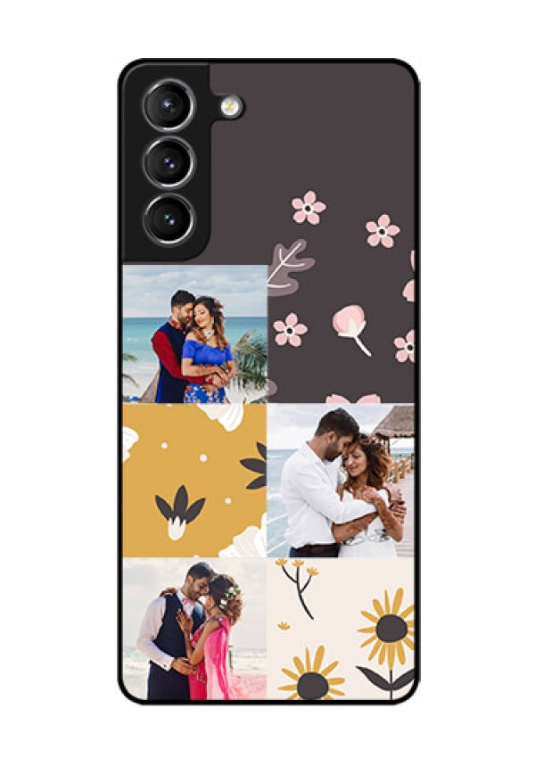 Galaxy S21 Photo Printing on Glass Case  - 3 Images with Floral Design