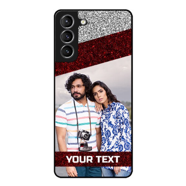 Galaxy S21 Personalized Glass Phone Case - Image Holder with Glitter Strip Design Galaxy S21 Personalized Glass Phone Case - Image Holder with Glitter Strip Design