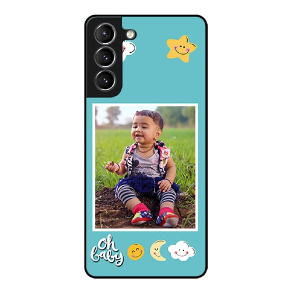 Galaxy S21 Personalized Glass Phone Case - Smiley Kids Stars Design Galaxy S21 Personalized Glass Phone Case - Smiley Kids Stars Design