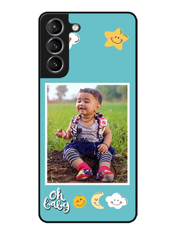 Custom Galaxy S21 Personalized Glass Phone Case  - Smiley Kids Stars Design