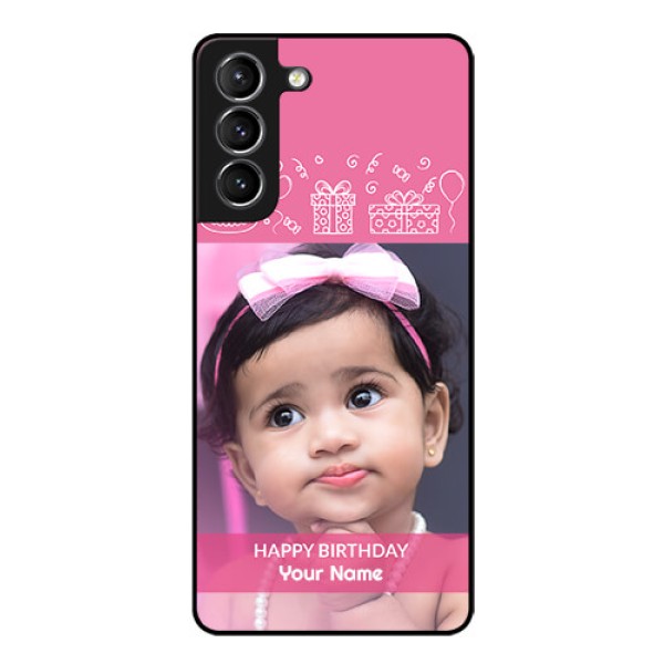 Galaxy S21 Photo Printing on Glass Case - with Birthday Line Art Design Galaxy S21 Photo Printing on Glass Case - with Birthday Line Art Design