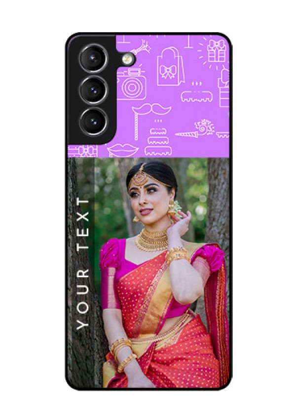 Galaxy S21 Custom Glass Mobile Case  - Birthday Icons Design