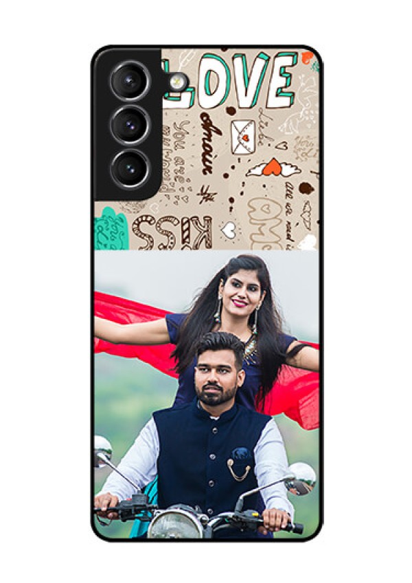 Galaxy S21 Custom Glass Phone Case  - Love Doodle Pattern 